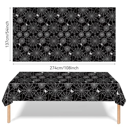 Halloween Spider Web Plastic Tablecloth - Black & White Cobweb Pattern, 54x108 Inches, Disposable for Indoor Outdoor Party Decor - Black