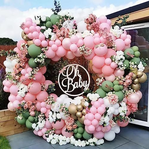 Pastel Pink Balloons Set - 113pcs Light Pink Latex Balloon Garland for Birthday & Baby Shower, 5/10/12/18 Inch Variations