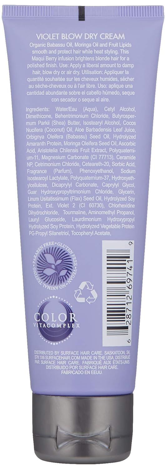 Surface Hair - Pure Blonde Violet Blow Dry Cream - Tones & Brightens Hair - 4 Fl Oz