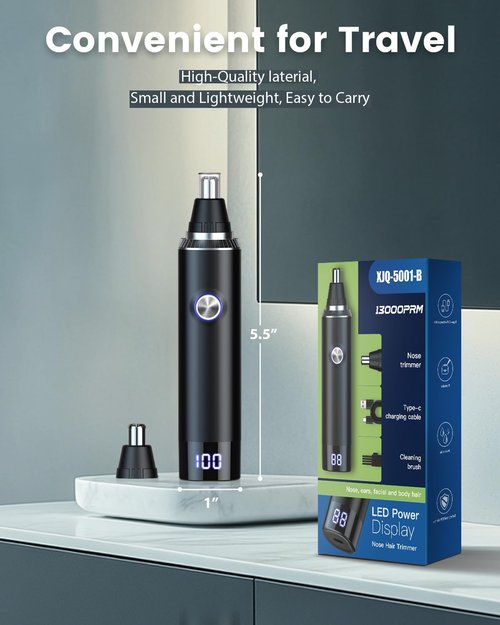 Ginity Ear & Nose Hair Trimmer with LED Display for Men Women,Painless USB Rechargeable Eyebrow & Facial & Nose Hair Trimmer Clipper,Professional IPX7 Waterproof Dual Edge Blades