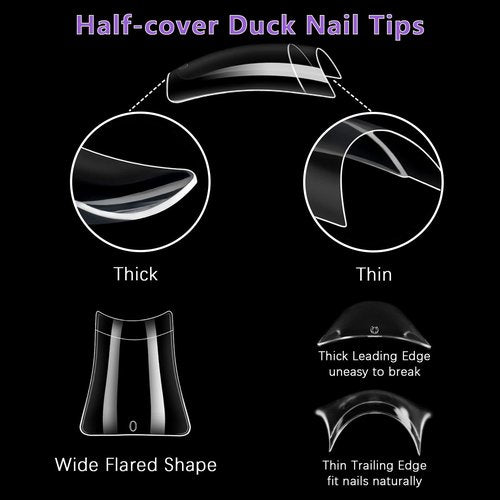 Laza 600pcs Short Duck Nail Tips 12 Sizes Box-packed Clear Duck Nails Half Cover Wide Nail Tips French False Nail Tips for Acrylic Nails Extension Tips — 22MM