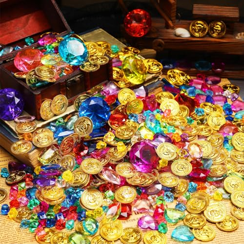 Pirate Treasure Gold Coins & Gems Set - 868 Pcs Halloween Party Favors