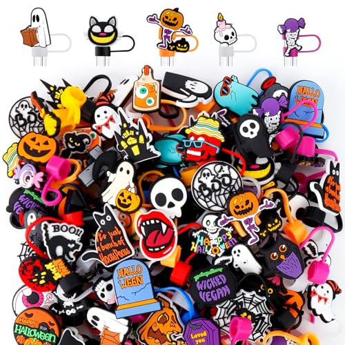 80Pcs Halloween Straw Cover Caps for Tumblers - 10mm Dust-Proof Reusable Tips