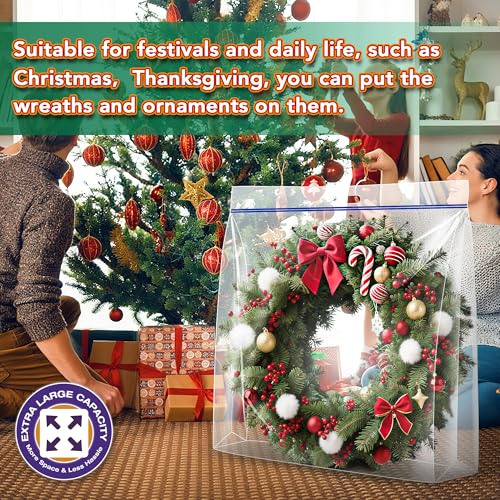 Extra Large Clear Wreath Storage Bag 34x34x8.5 Inches with Handle - Dustproof & Foldable