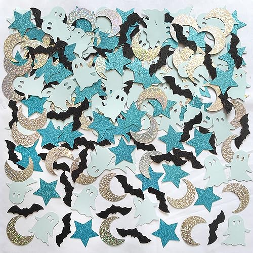 Halloween Baby Shower Confetti - Blue and Black Little Boo Decorations, 200 pcs