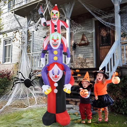 Halloween Inflatable 8ft Scary Clowns Stacked in Human Ladder with LED Lights - Outdoor Decor - Variation of Clown