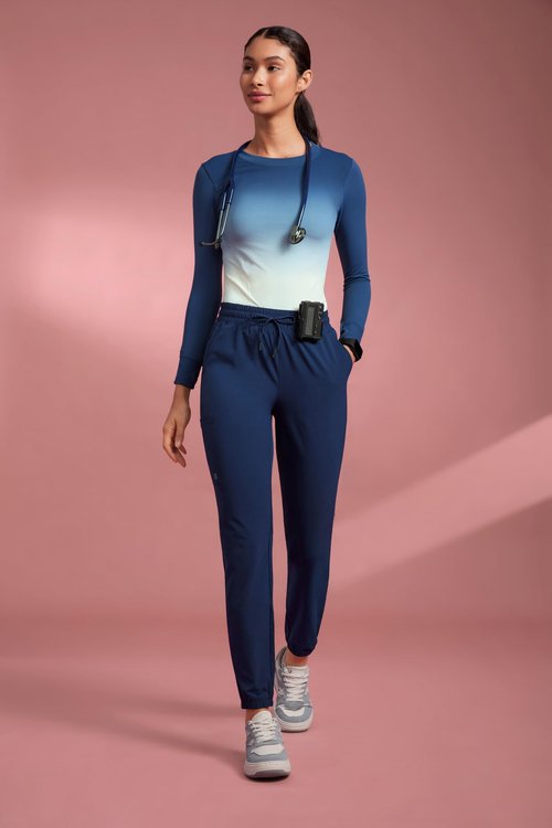 POPVIOLET High Waisted Jogger Scrub Pants for Women with 5 Pockets Drawstring Medical Work Pants Breathable Prussian Blue (Navy) Medium