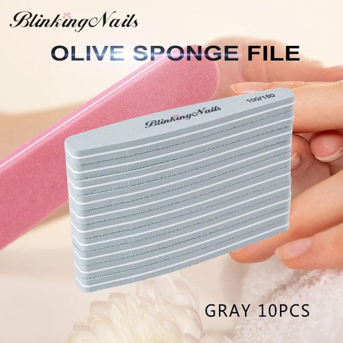 Nail Buffer, File Nail Buffer Block,Sponge Nail Files and Buffers for Nail Art Care Double Sides Oval Shaped Design 100/180 Grit Professional Manicure Nail Tools Color Grey Pack of 10pcs