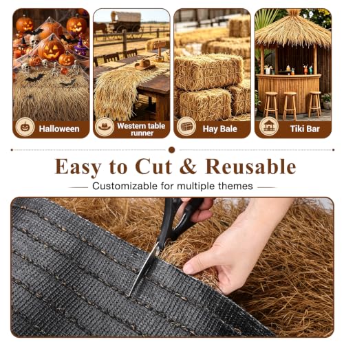 Fake Thatch Grass Table Runner 72 Inch - Yellow for Western Fall Party Decor