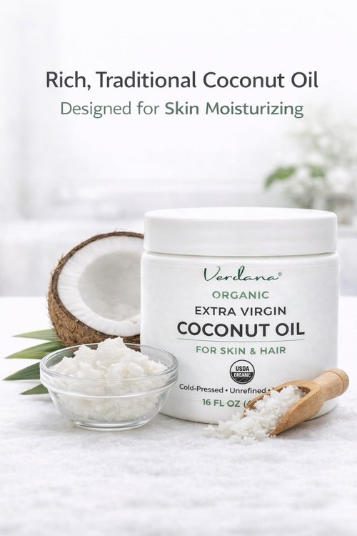 Verdana Extra Virgin Organic Coconut Oil for Skin – Rich Daily Moisturizer for Body & Dry Skin, Also for Hair Care – Unrefined, Cold Pressed, USDA Organic, 16 fl oz Jar