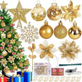 Gold 76-Piece Christmas Tree Decorations Set Holiday Ornaments & Poinsettia Flowers