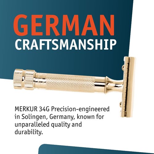Merkur Classic Double Edge Safety Razor - Gold Plated Finish | 1 Count for a Smooth Shave
