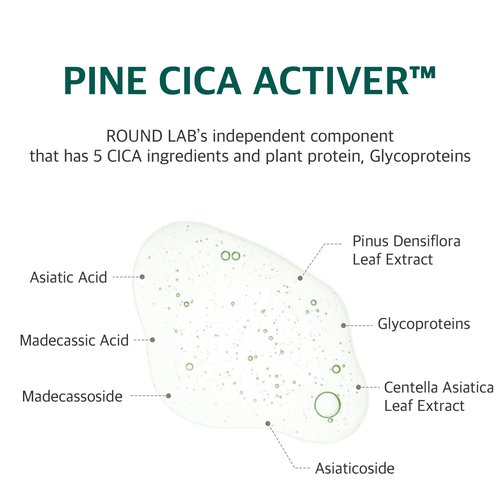 ROUND LAB Pine Calming Cica Pad 50pcs, 7cm Wide Cooling and Soothing Toner Pads with Pine Cica, BHA + LHA, and Hyaluronic Acid for Heated, Acne-Prone Skin, Multi-Zone Hydration, Korean Skincare