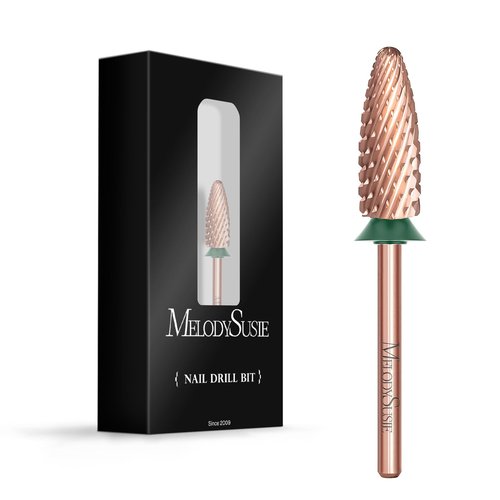 MelodySusie Long Flame Nail Drill Bits, 3/32'' Carbide Tungsten Bits, Suitable for Manicure Pedicure Cuticle Gel Polishing, Beginners Bits, Rose Gold, Series Bit-X, Coarse