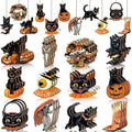 Halloween Tree Ornaments Set - Wooden Pumpkin Skull Cat Decorations, 36 Pcs