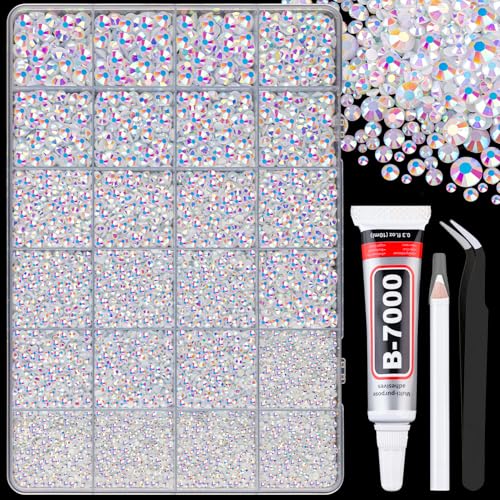 White AB Resin Rhinestones 25,000 Pcs Craft Gems Set with Glue for DIY Jewelry & Decor - Large Pack