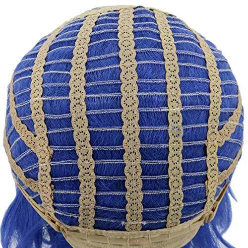 Men's Short Curly Blue Anime Cosplay Wig with Big Beard - Adjustable Fit