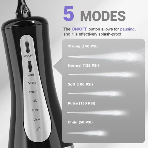 GOLDANT 2026 New 350ML Water Flosser with Drainage & Storage Stand, Keeps Dry & Clean, 5 Modes, 360°Nozzle, Cordless Rechargeable, IPX7 Waterproof, Portable for Home & Travel (Black)