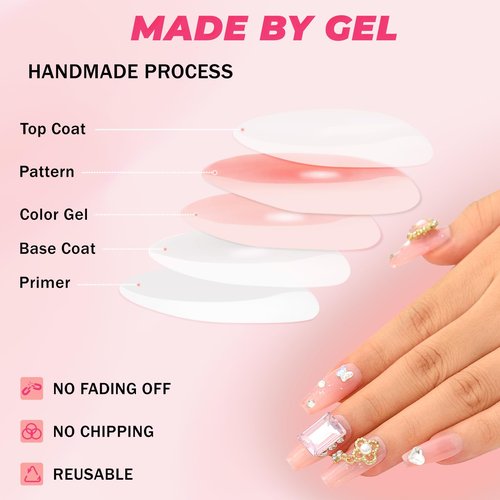 Sethexy Handmade Coffin Press on Nail Rhinestone False Nails Acrylic Stick On Fake Nail Tips for Women 10PCS with Glue (39-Emotion)
