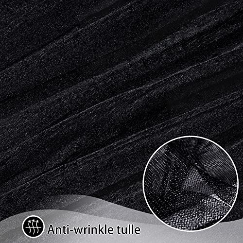 Black Rectangle Tulle Table Skirt with LED Lights - 9ft Baby Shower & Party Decor