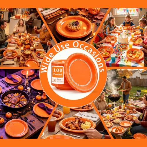 BONSINY 10 Inch Orange Plastic Plates - 100 Pack Disposable Party Tableware - Variation: Orange / 100 Pcs
