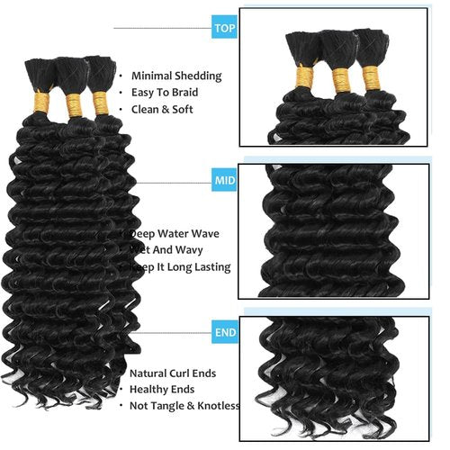 Human Braiding Hair Deep Wave Bulk 20 20 20 Inch Natural Black Deep Wave Braiding Hair Extensions Unproceesed Virgin Hair 50 Gram Per Bundle 3 Bundle