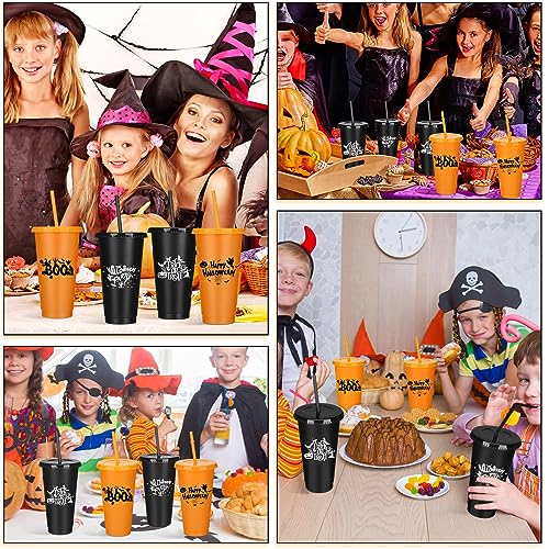 Halloween Plastic Cups with Lids and Straws - 24 oz Reusable Party Tumblers Set