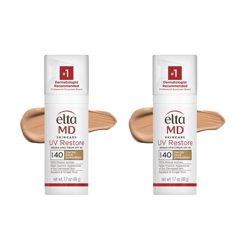EltaMD UV Restore, Mineral Sunscreen for Sun Damaged Skin Repair, SPF 40, Anti-Aging Zinc Oxide Formula, Tinted, 1.7oz 2PK