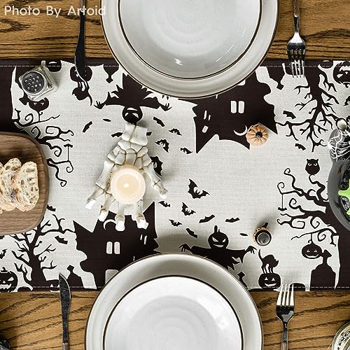 Halloween Black and White Table Runner 13x72 Inch - Durable Polyester Home Decor