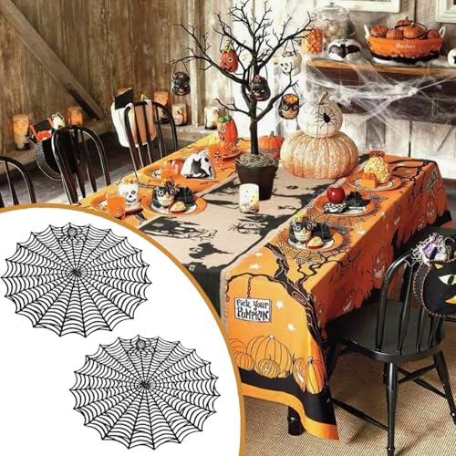 Halloween Spider Web Placemats - Black 15 Inch Heat Insulating Coasters (2 Pcs)