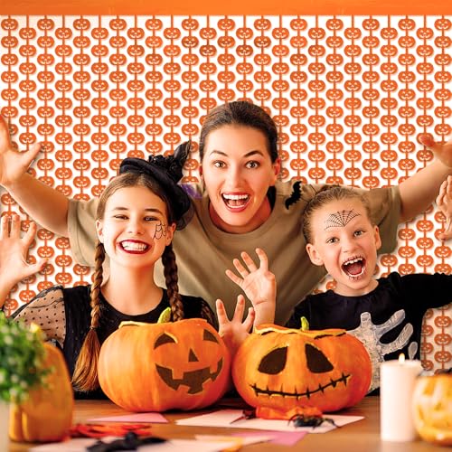 Halloween Pumpkin Orange Foil Curtain Streamers Set - Horror Party Decor, 2 Pieces