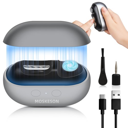 MOSKESON Electric Nail Clipper: 3-in-1 Automatic Fingernail Trimmer, Polisher & Clip Storage with LED Light, USB Rechargeable & 2 Speed Gears Automatic Safety Nails Cutter for Baby Kids Adult (Grey)