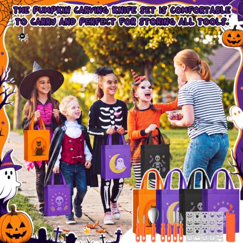 Halloween Pumpkin Carving Kit with Stencils & Trick or Treat Tote Bag - Skull Ghost Variation