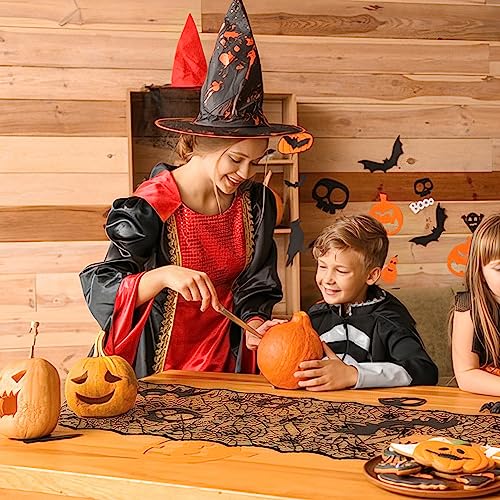 Halloween Black Lace Spider Web Table Runner 14x48 Inch - Spooky Party Decor