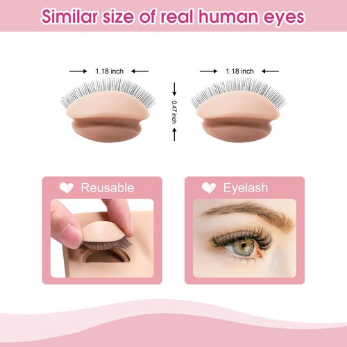 Miuffue 6 Pairs 2 Layers Eyelash Practice Eyelids for Mannequin Head, Silicone Rubber Removable Realistic Eyelash Extension Eyelids for Lash Training
