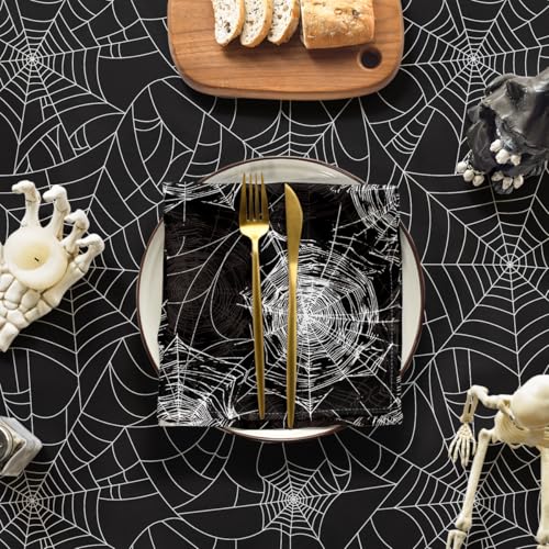 Halloween Tablecloth 60x84 Inch Rectangular Cobweb Black Washable Party Decor