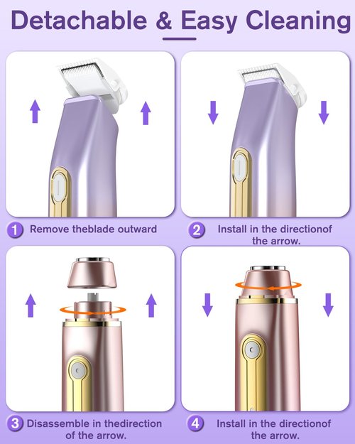 Happnear 2 in 1 Electric Bikini Shaver for Women - 2025 Dual Head Bikini Trimmer for Women IPX7 Waterproof Wet & Dry Use Bikini Razor for Travel Rechargeable Electric Razor for Underarm Leg Arm,Purple