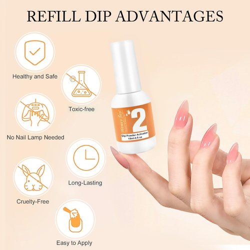 Honey Joy Dip Powder Liquid Set - 4pcs Nail Dip Liquid Set with Activator, Base Coat, Top Coat, and Brush Saver 15ml/0.5Fl.oz for Home DIY Salon Art