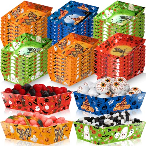 Halloween Paper Food Trays 60 PCS Double-Sided Ghost Pumpkin Witches