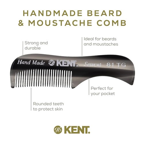 KENT A 81T Graphite X-Small Men's Beard Mustache Pocket Comb, Fine Toothed for Facial Hair Grooming and Styling. Hand-Made of Quality Cellulose Acetate, Made in England