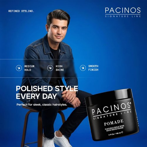 Pacinos Pomade - High Shine Flexible Hold Hair Pomade for All Hair Types - 4oz