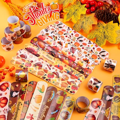 Thanksgiving Fall Slap Bracelets - 36pcs Autumn Theme Wristbands - Variation L-144thanksgiving
