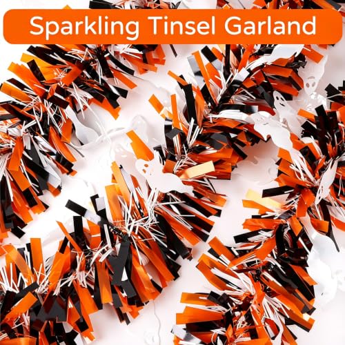 33ft Ghost Tinsel Garland Halloween Decoration Twist Hanging Decor for Party & Home