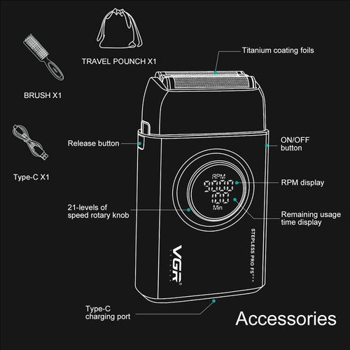 VGR 378 Electric Shavers for Men, Triple Floating Blade Foil Shaver Cordless Men's Electric Razor, 9000 RPM Motor Bald Shavers Titanium Foils with LED Display, Barber Supplies (Red)