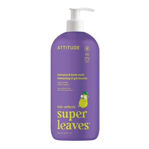 ATTITUDE Kids Shampoo & Body Wash - EWG Verified, Vegan, Plant-Based, Vanilla & Pear, 32 Fl Oz