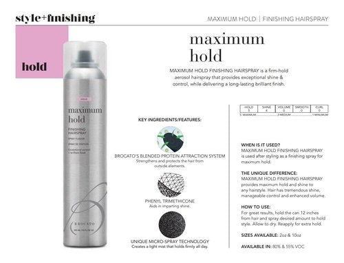 Brocato Maximum Hold Finishing Hairspray - Exceptional Control & Brilliant Finish | 10oz for All Hair Styles
