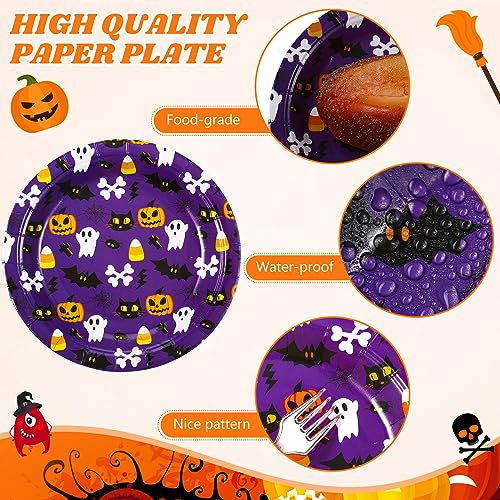 Umigy 120 Pack Halloween Paper Plates 7 Inch Pumpkin & Spider Web Design - Classic Color Variation