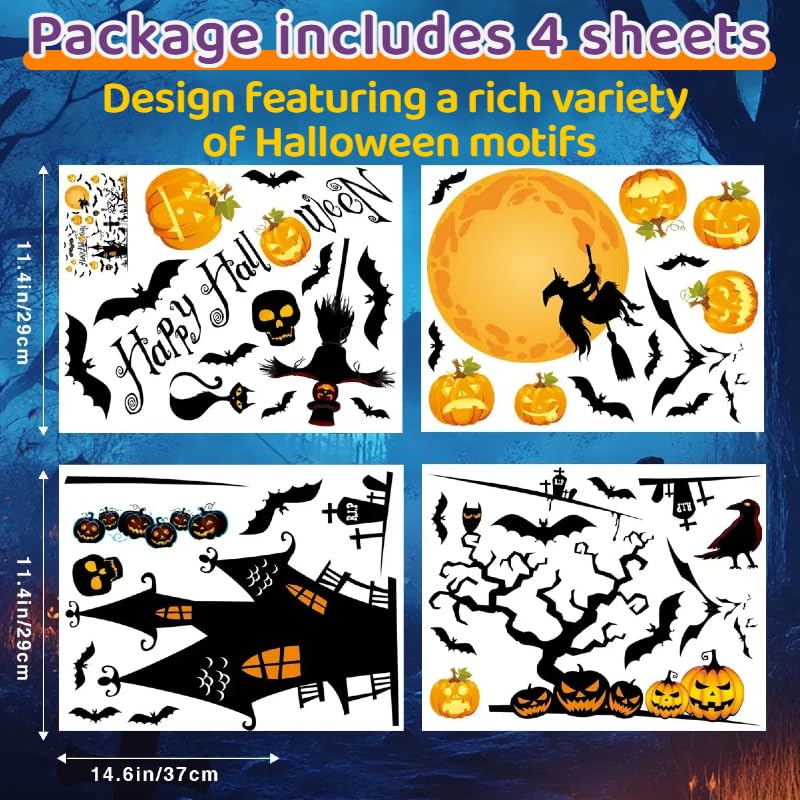 Halloween Window Stickers - Yellow - 4 Sheets Indoor & Outdoor Decals, Party Decor