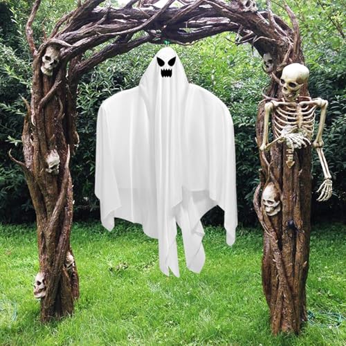 Halloween Flying Ghost Decorations Set - 4 Outdoor Hanging Ghosts, 31 Inches