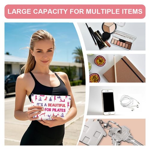 DOODLREAM 4Pcs Canvas Pilates Teacher Appreciation Gifts Makeup Bag - 9.06" x 5.9" Only Hotties Do Pilates Cosmetic Bags Travel Organizer Portable Accessories with Zipper, Purse Organizer Pouches